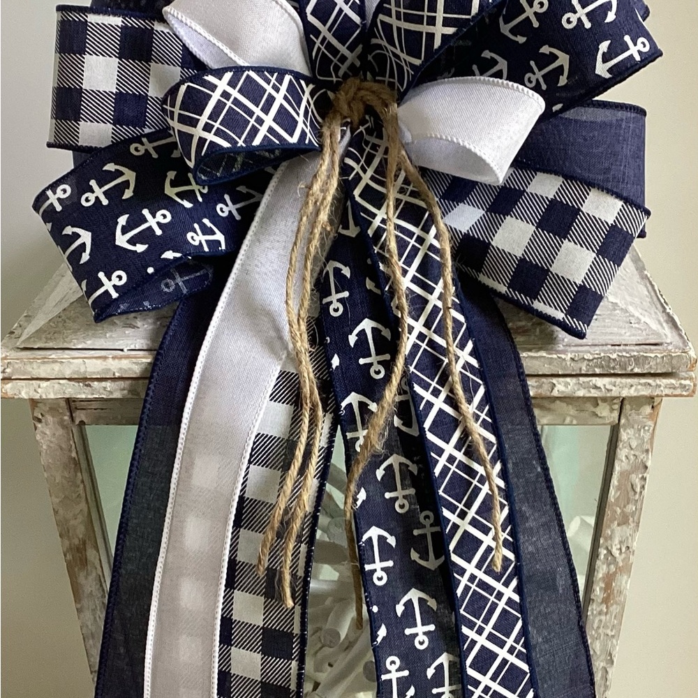 Nautical Navy And White Ribbon Bow - Picture 6 of 6